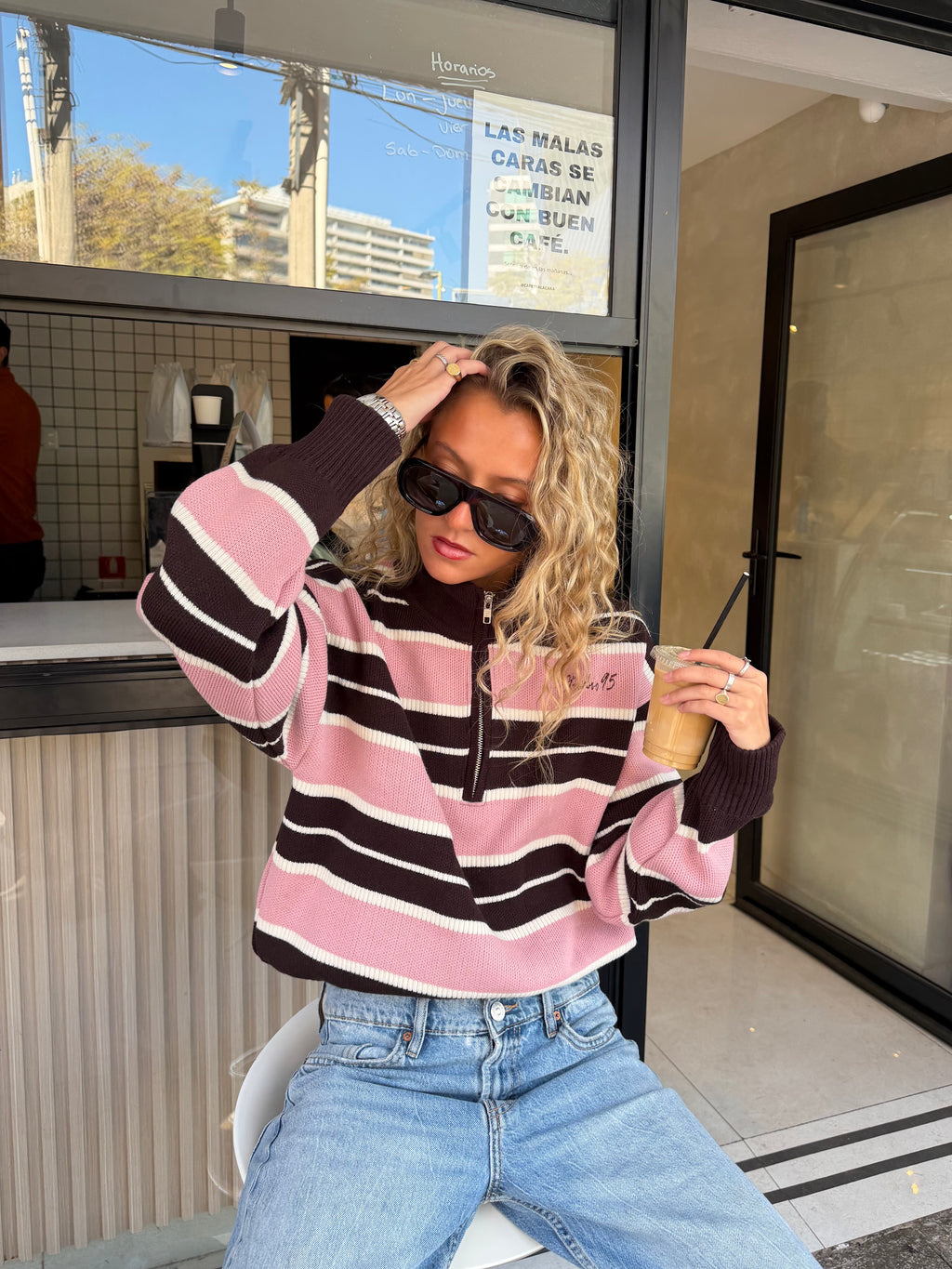 STRIPES KNIT (ROSADO/CAFÉ) (ENVÍO SAMEDAY)