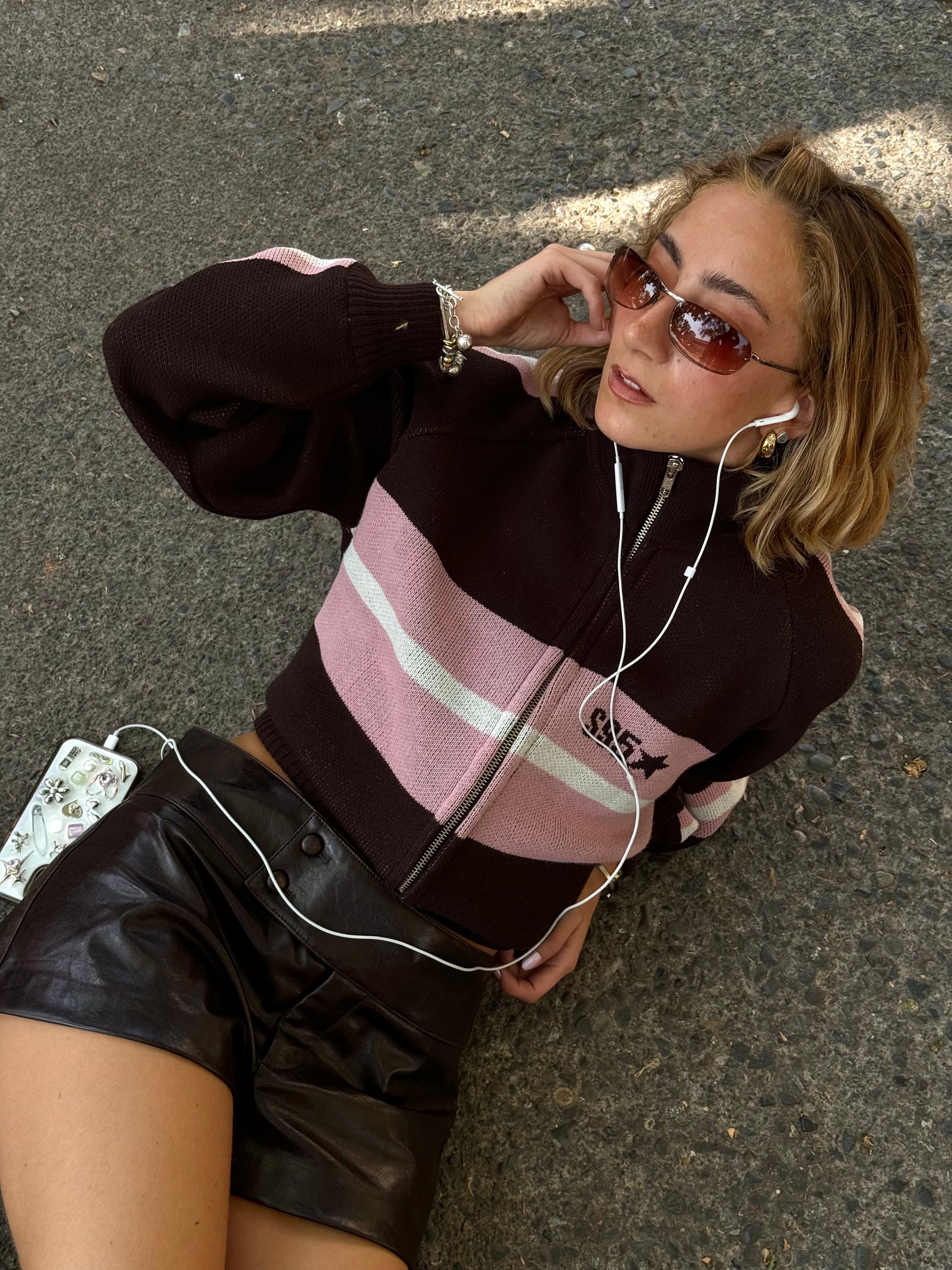 ZIPPER KNIT (CAFE/ROSADO) (ENVÍO SAMEDAY)